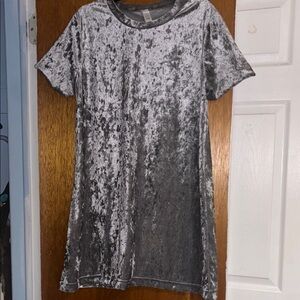 Silver Crushed Velvet Short Sleeve Dress